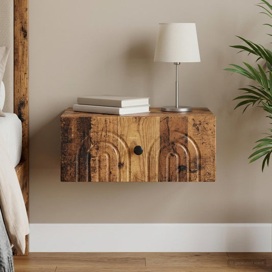 vidaXL Wall-Mounted Bedside Cabinet Old Wood 49 x 34.5 x 20 cm