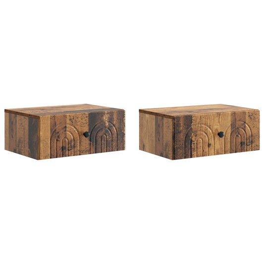 vidaXL Wall-Mounted Bedside Cabinet 2 pcs Old Wood 49 x 34.5 x 20 cm