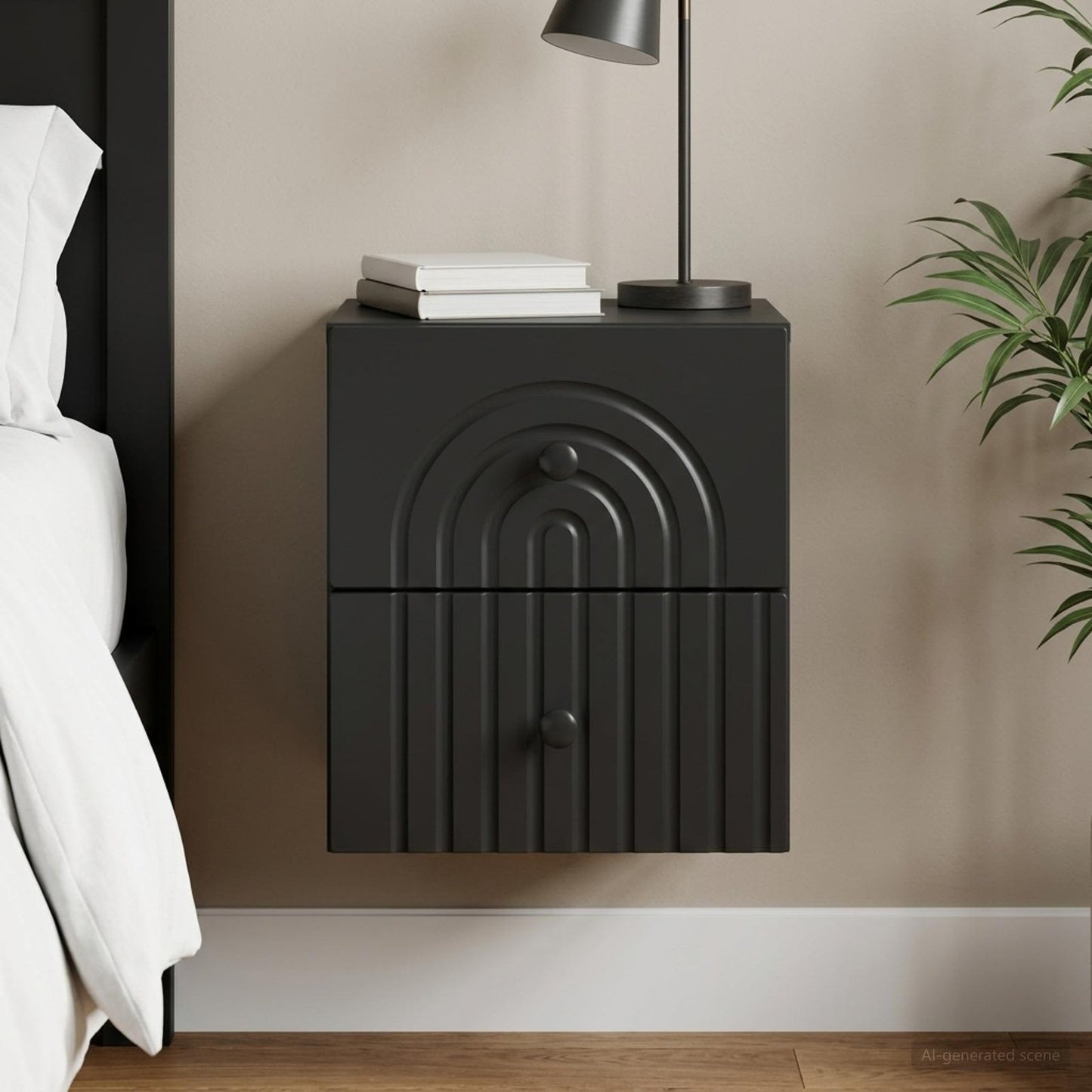 vidaXL Wall-Mounted Bedside Cabinet Black 33 x 34.5 x 40 cm