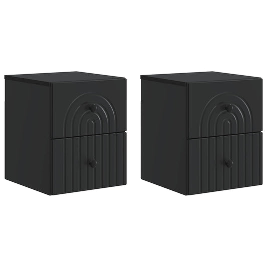 vidaXL Wall-Mounted Bedside Cabinet 2 pcs Black 33 x 34.5 x 40 cm