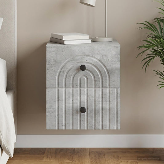 vidaXL Wall-Mounted Bedside Cabinet Concrete Grey 33 x 34.5 x 40 cm