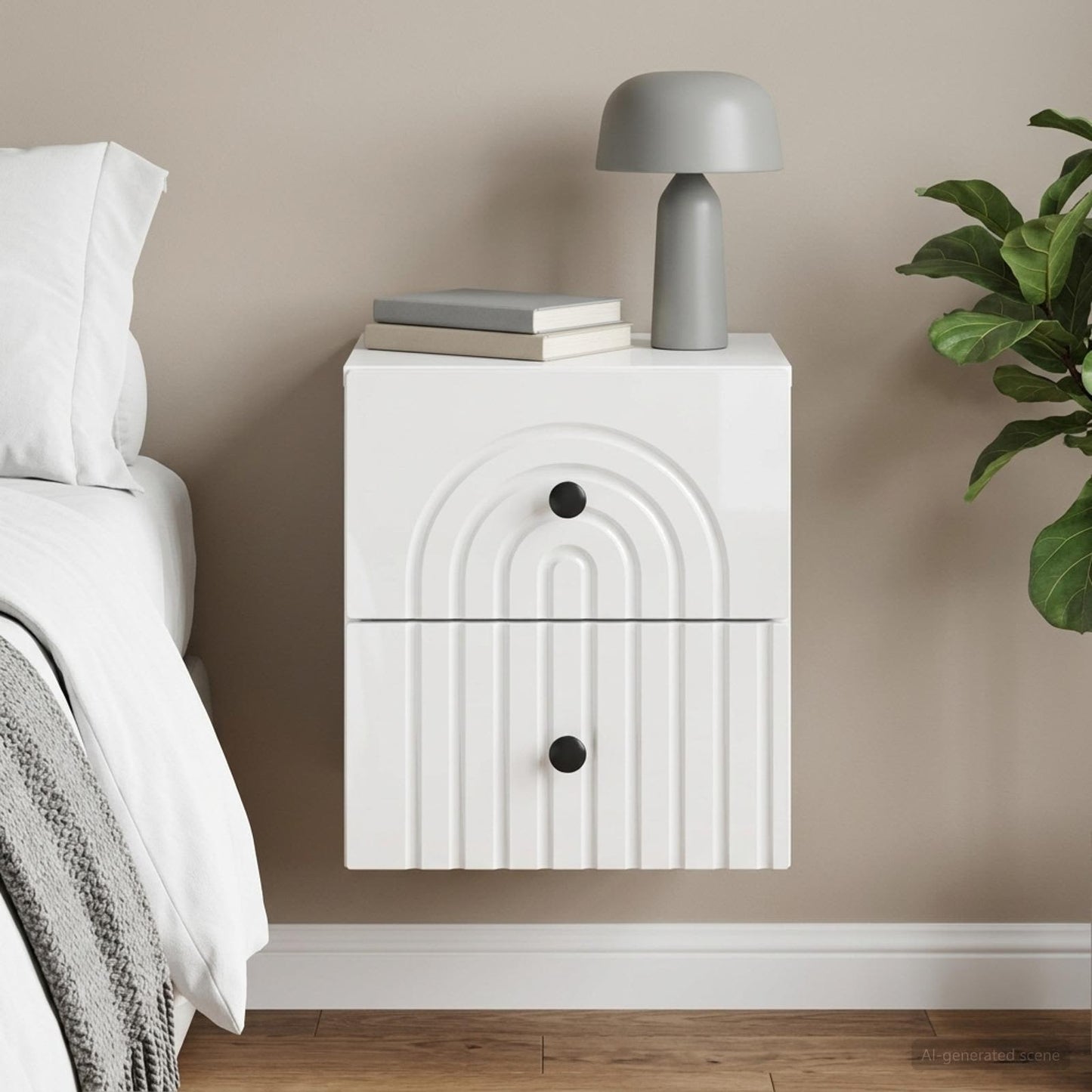 vidaXL Wall-Mounted Bedside Cabinet High Gloss White 33 x 34.5 x 40 cm