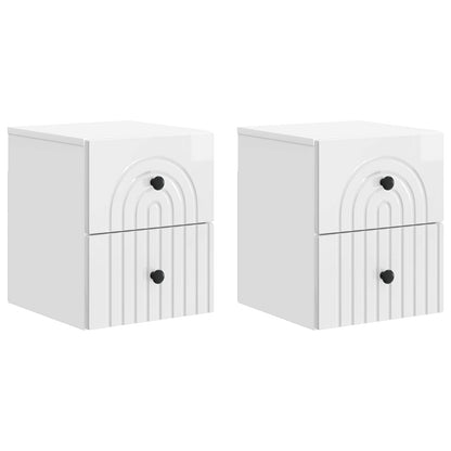 vidaXL Wall-Mounted Bedside Cabinet 2 pcs High Gloss White