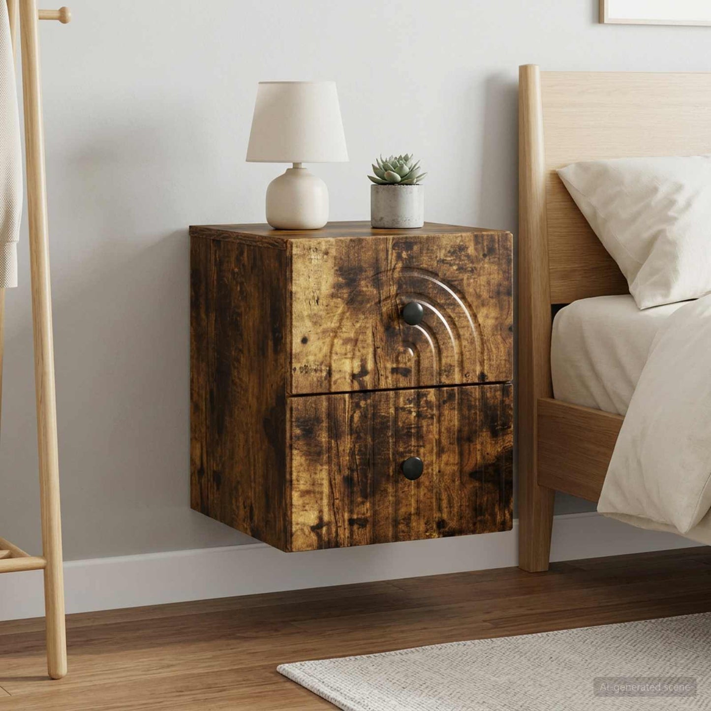 vidaXL Wall-Mounted Bedside Cabinet 2 pcs Smoked Oak 33 x 34.5 x 40 cm