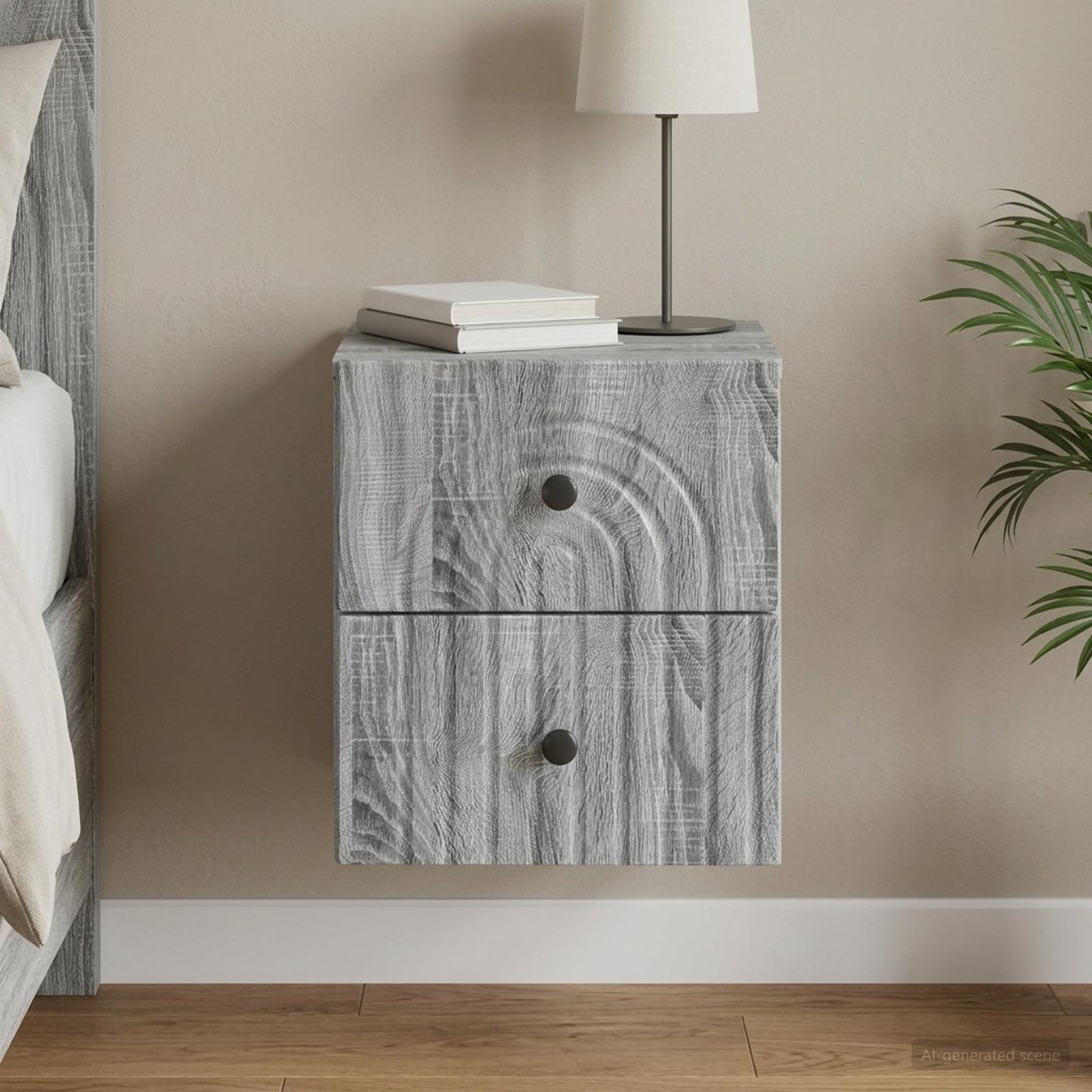 vidaXL Wall-Mounted Bedside Cabinet Grey Sonoma 33 x 34.5 x 40 cm