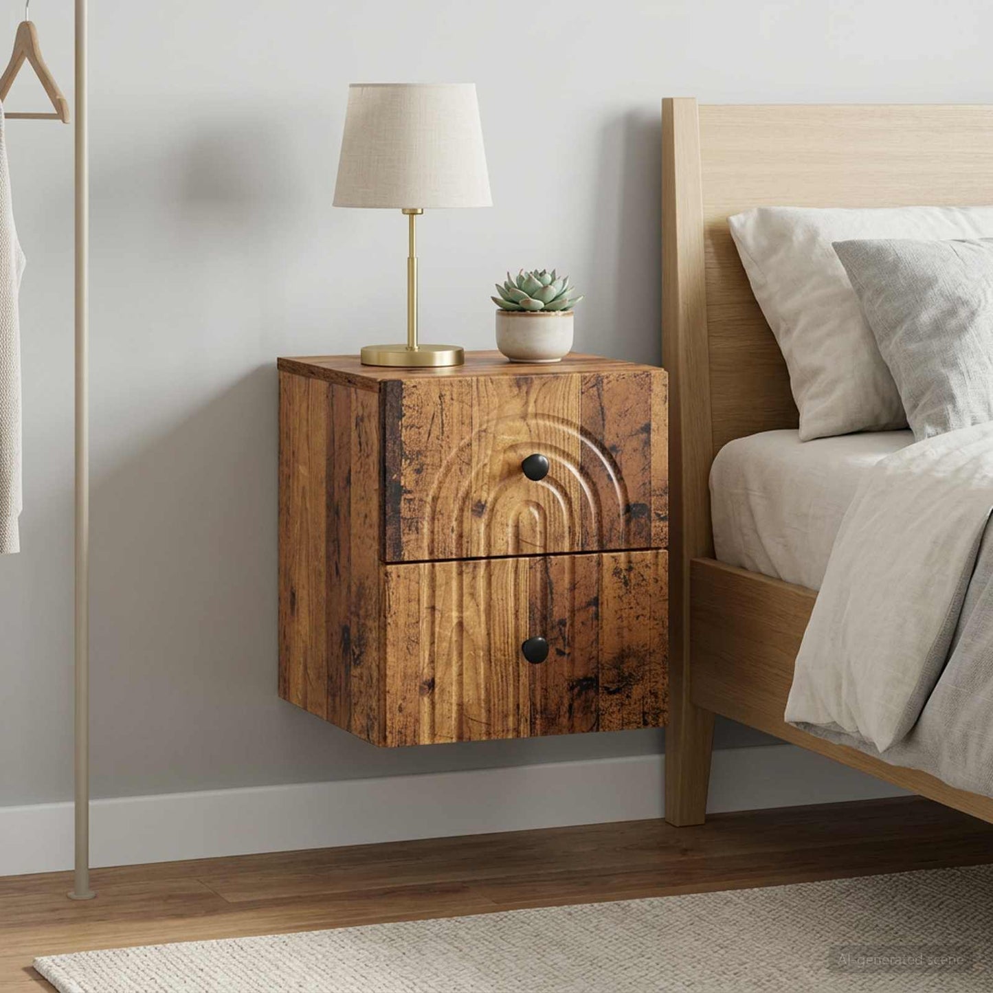 vidaXL Wall-Mounted Bedside Cabinet 2 pcs Old Wood 33 x 34.5 x 40 cm