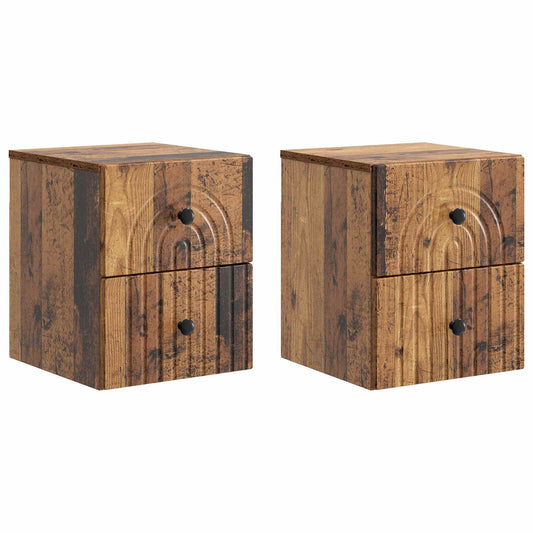 vidaXL Wall-Mounted Bedside Cabinet 2 pcs Old Wood 33 x 34.5 x 40 cm
