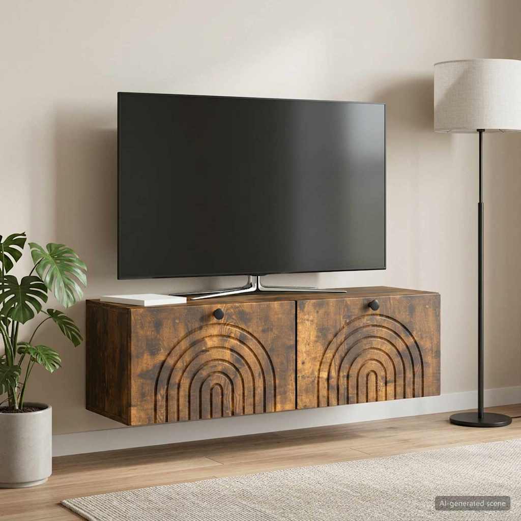 vidaXL Wall-Mounted TV Cabinet Wall-mounted Smoked Oak 98 x 31 x 30 cm