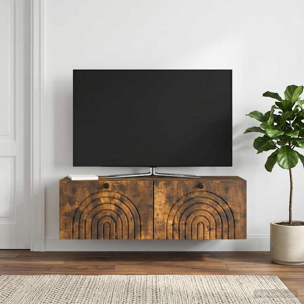 vidaXL Wall-Mounted TV Cabinet Wall-mounted Smoked Oak 98 x 31 x 30 cm