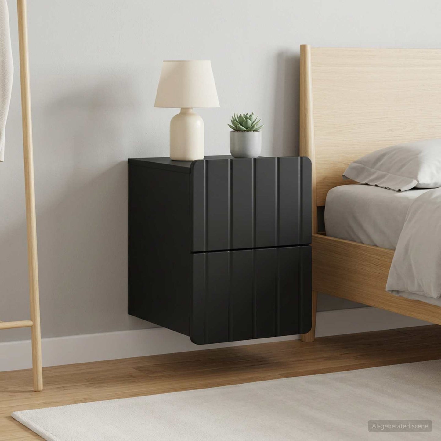 vidaXL Wall-Mounted Bedside Cabinet 2 pcs Black 33 x 34.5 x 43 cm