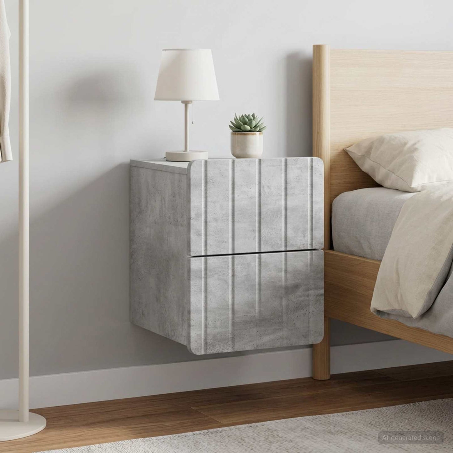 vidaXL Wall-Mounted Bedside Cabinet with Drawer 2 pcs Concrete Grey