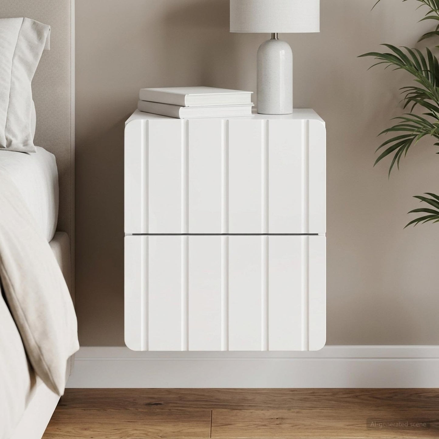 vidaXL Wall-Mounted Bedside Cabinet High Gloss White 33 x 34.5 x 43 cm