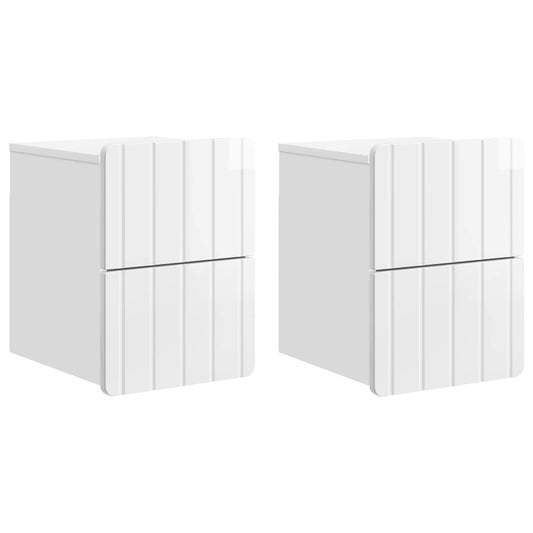 vidaXL Wall-Mounted Bedside Cabinet with Drawer 2 pcs High Gloss White