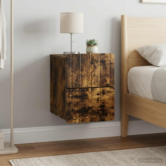 vidaXL Wall-Mounted Bedside Cabinet 2 pcs Smoked Oak 33 x 34.5 x 43 cm