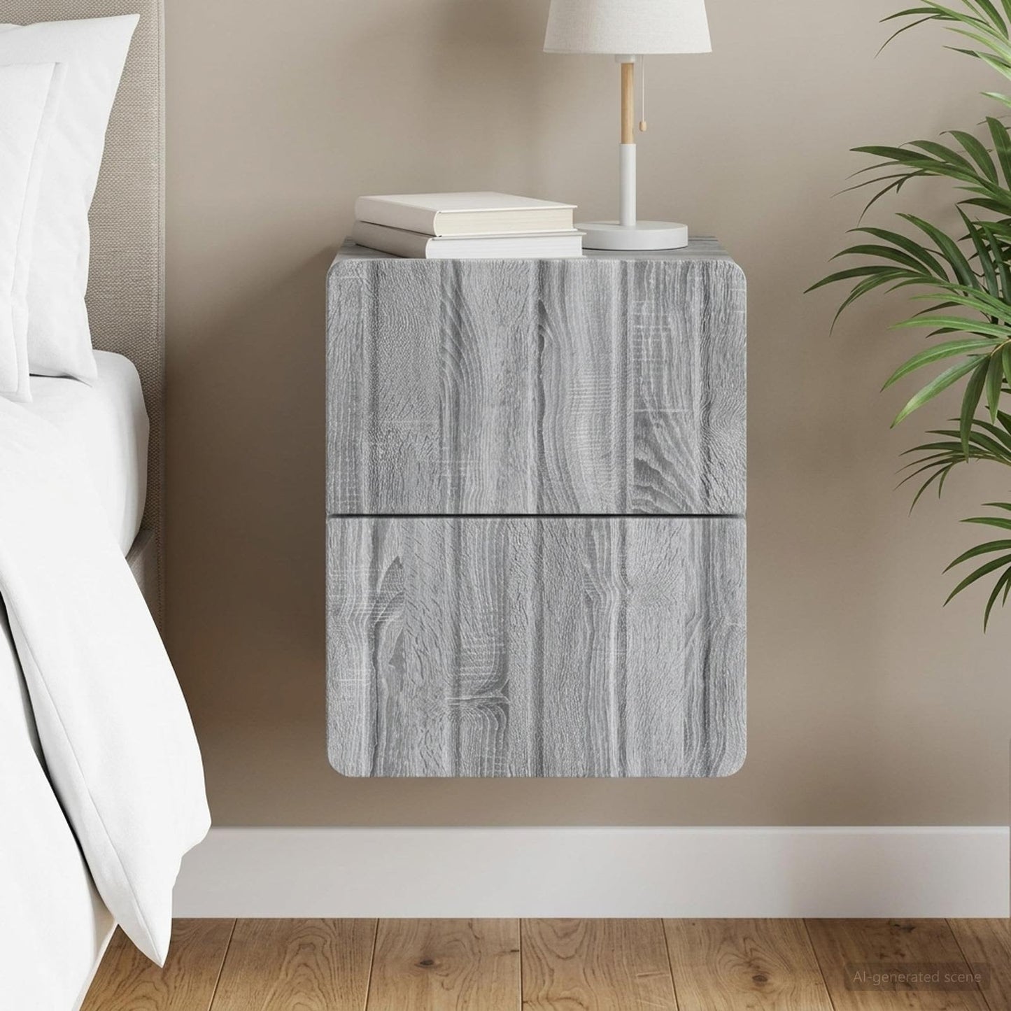 vidaXL Wall-Mounted Bedside Cabinet Grey Sonoma 33 x 34.5 x 43 cm