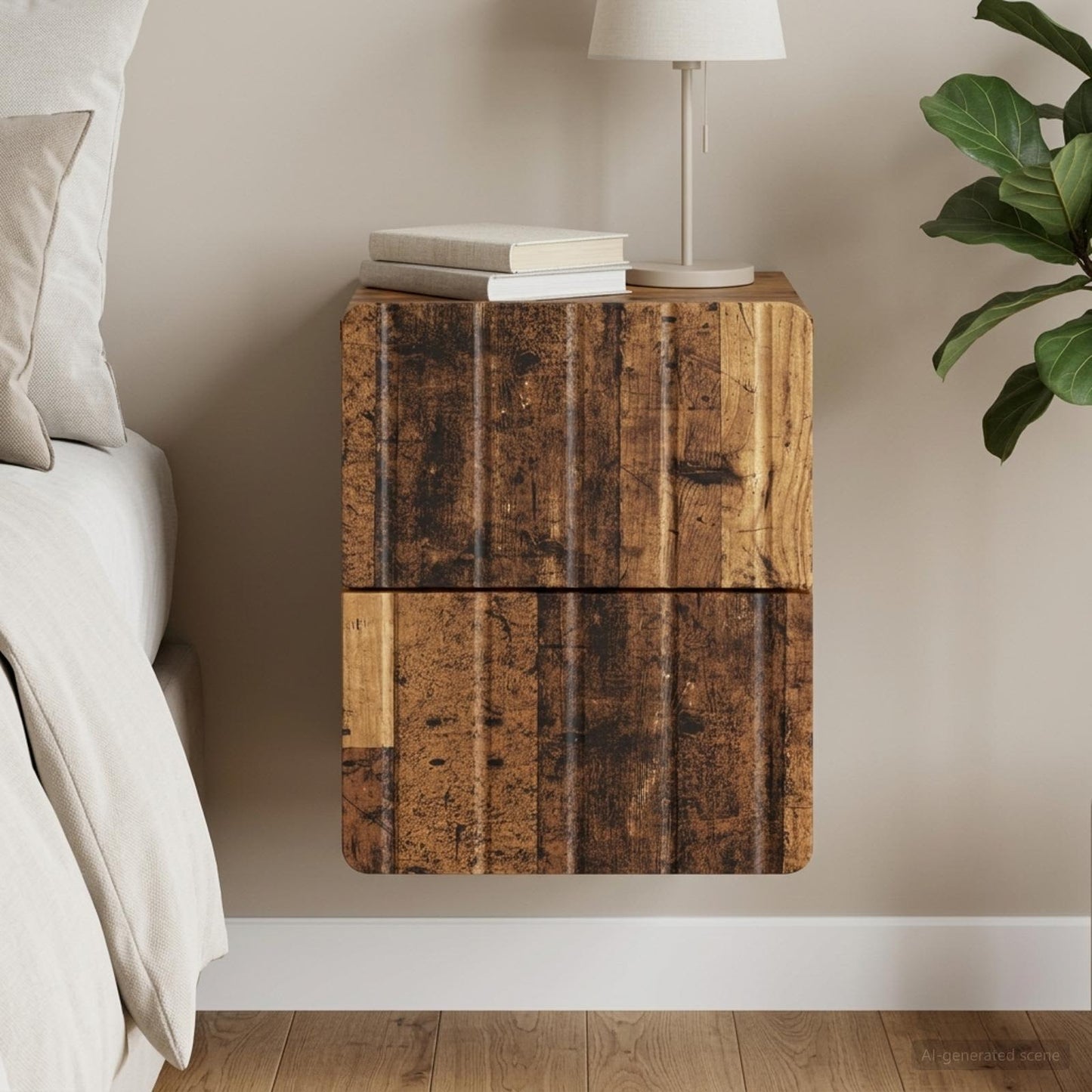 vidaXL Wall-Mounted Bedside Cabinet Old Wood 33 x 34.5 x 43 cm