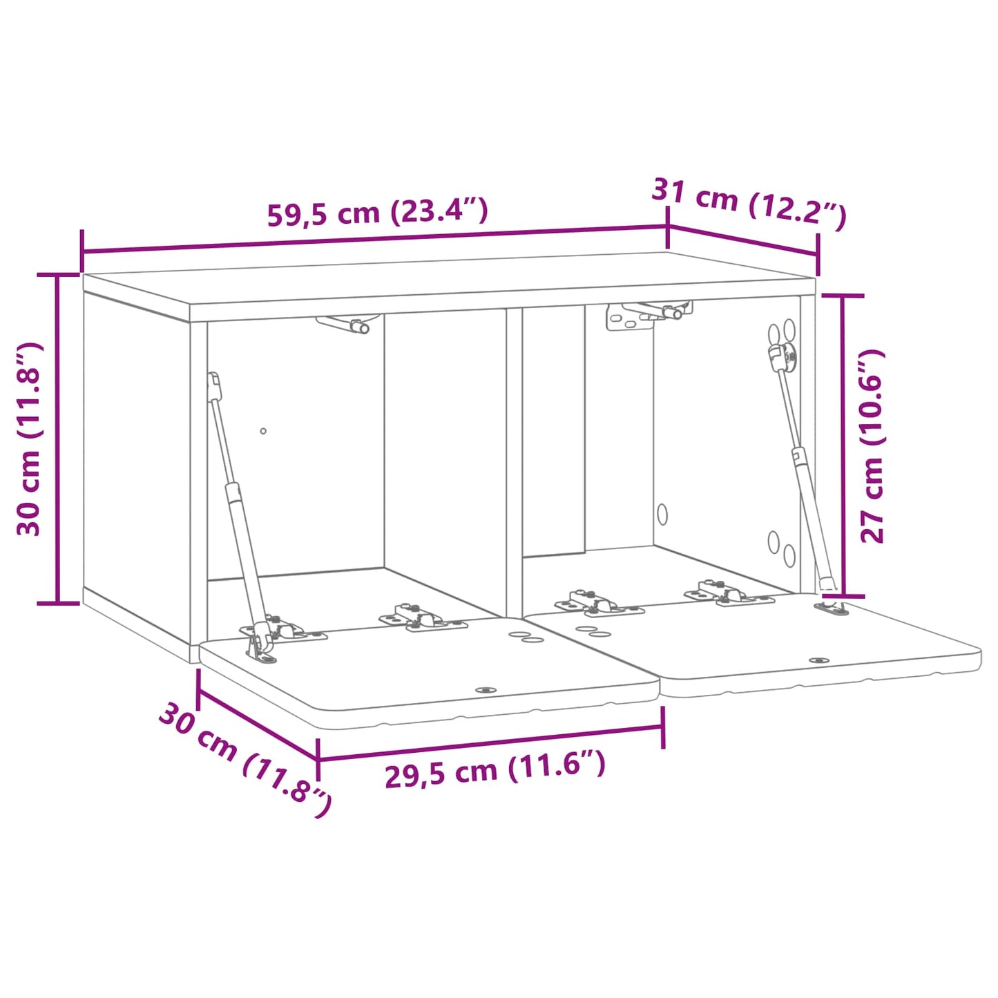 vidaXL Wall-Mounted TV Cabinet 59.5 x 31 x 30 cm Grey Sonoma