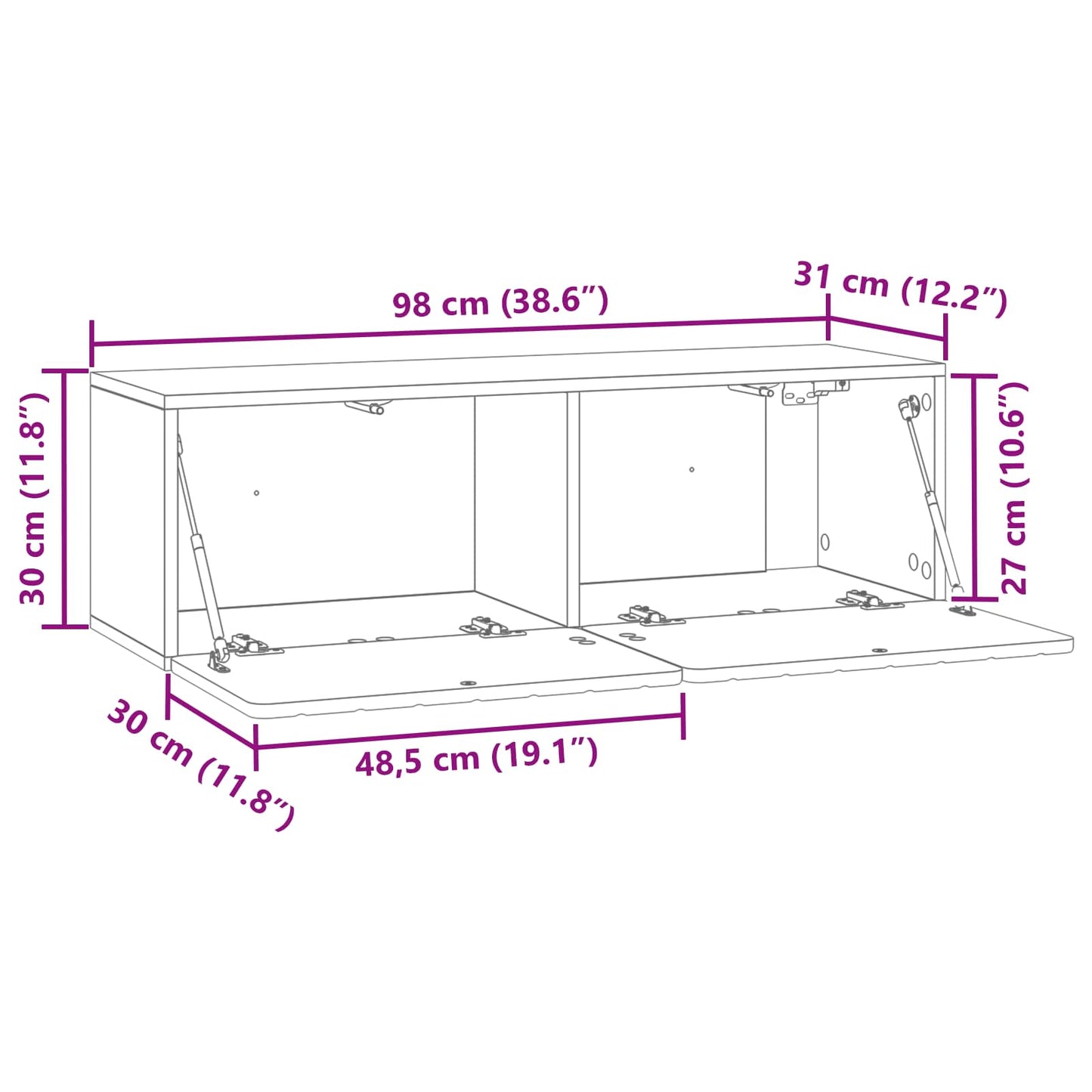 vidaXL Wall-Mounted TV Cabinet 98 x 31 x 30 cm High Gloss White