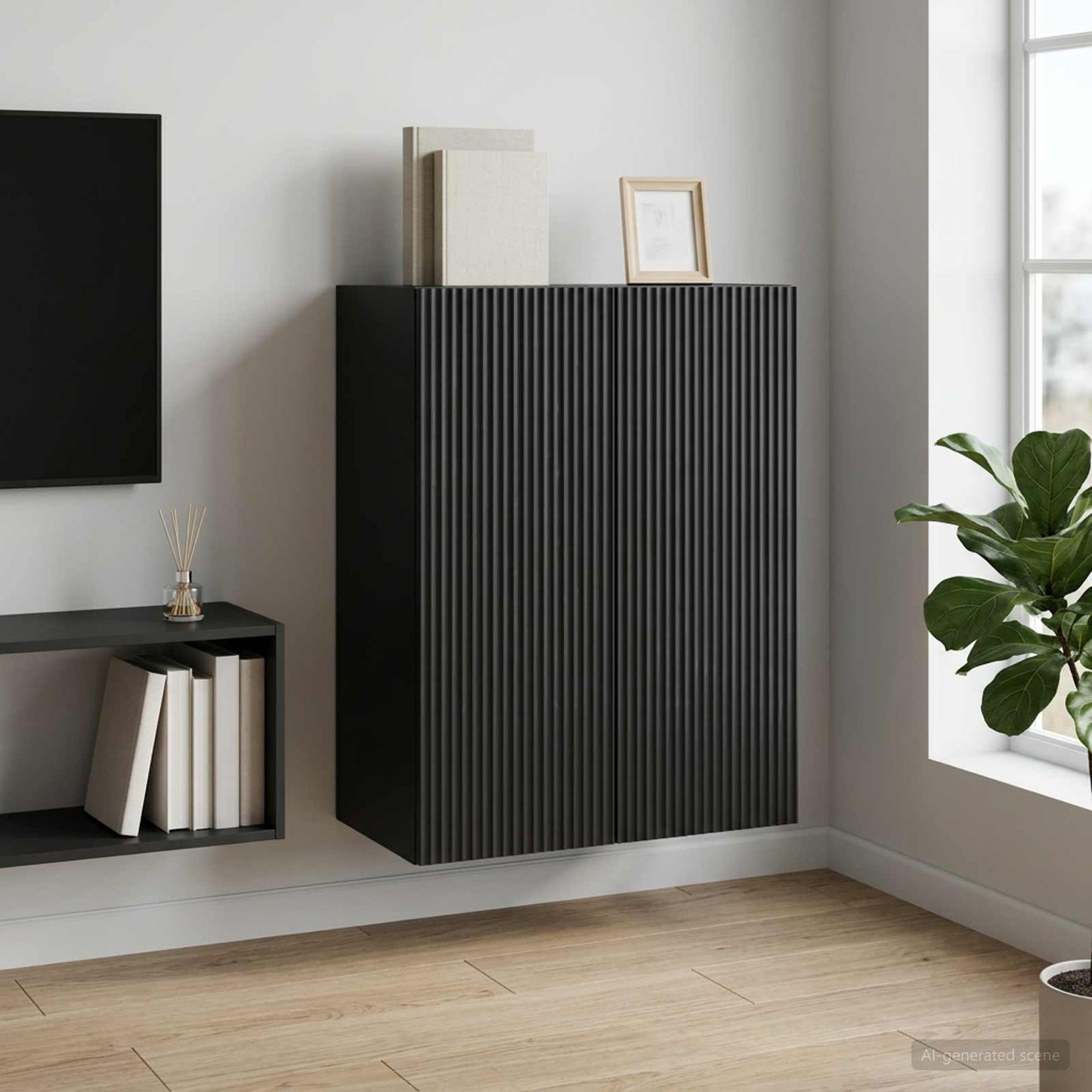 vidaXL Wall-Mounted Cabinet Black 66 x 34.5 x 90 cm Engineered Wood