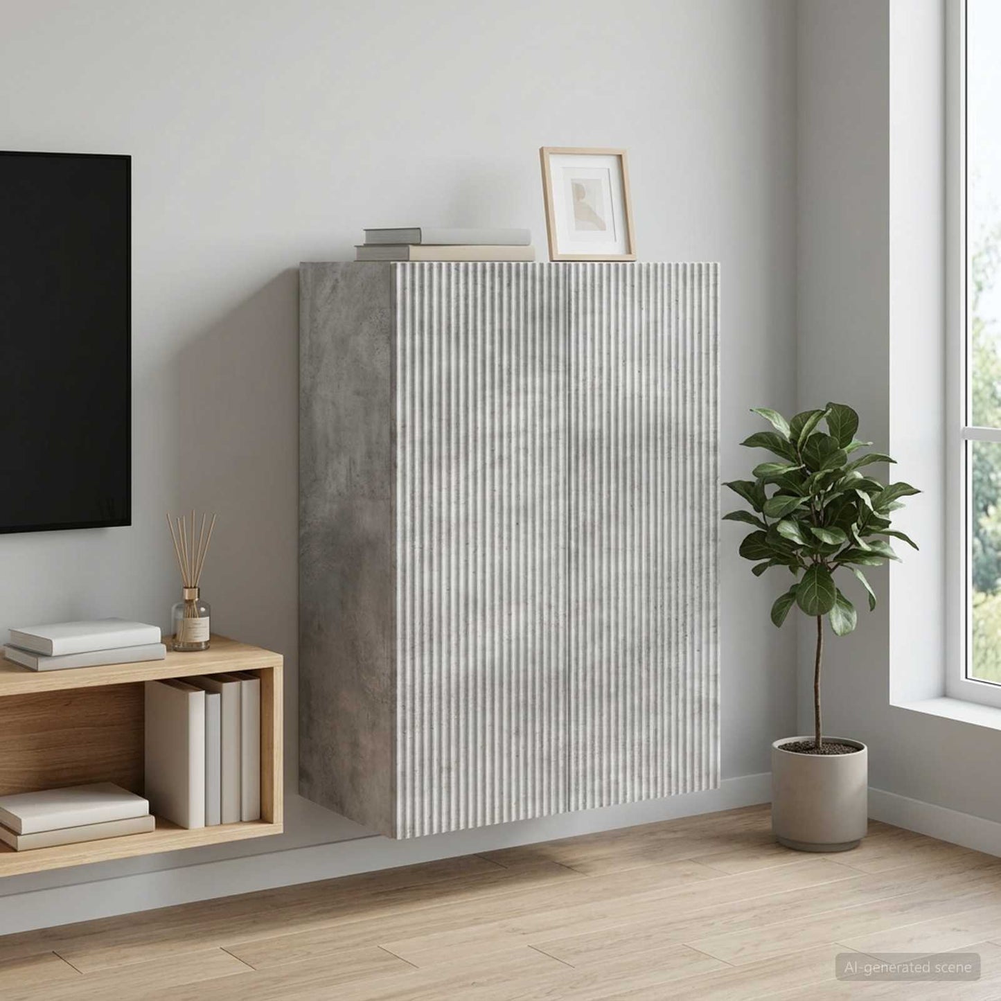 vidaXL Wall-Mounted Cabinet Concrete Grey 66 x 34.5 x 90 cm