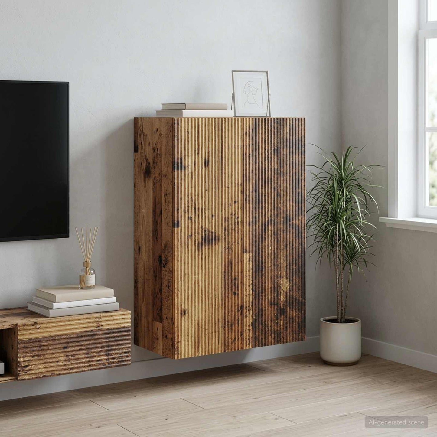 vidaXL Wall-Mounted Cabinet Old Wood 66 x 34.5 x 90 cm Engineered Wood