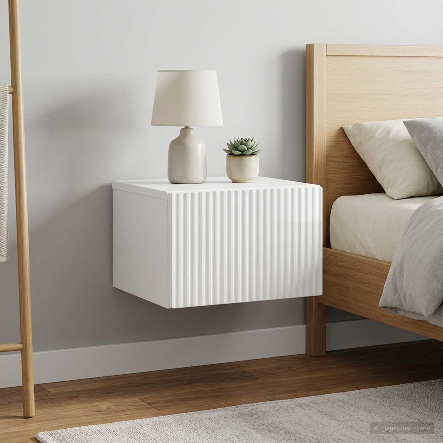 vidaXL Wall-Mounted Bedside Cabinet with Drawer 2 pcs High Gloss White