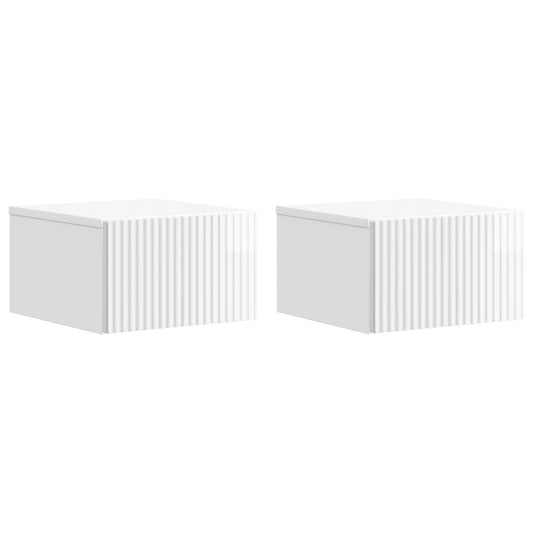 vidaXL Wall-Mounted Bedside Cabinet with Drawer 2 pcs High Gloss White