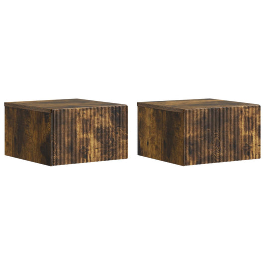 vidaXL Wall-Mounted Bedside Cabinet 2 pcs Smoked Oak 33 x 34.5 x 20 cm
