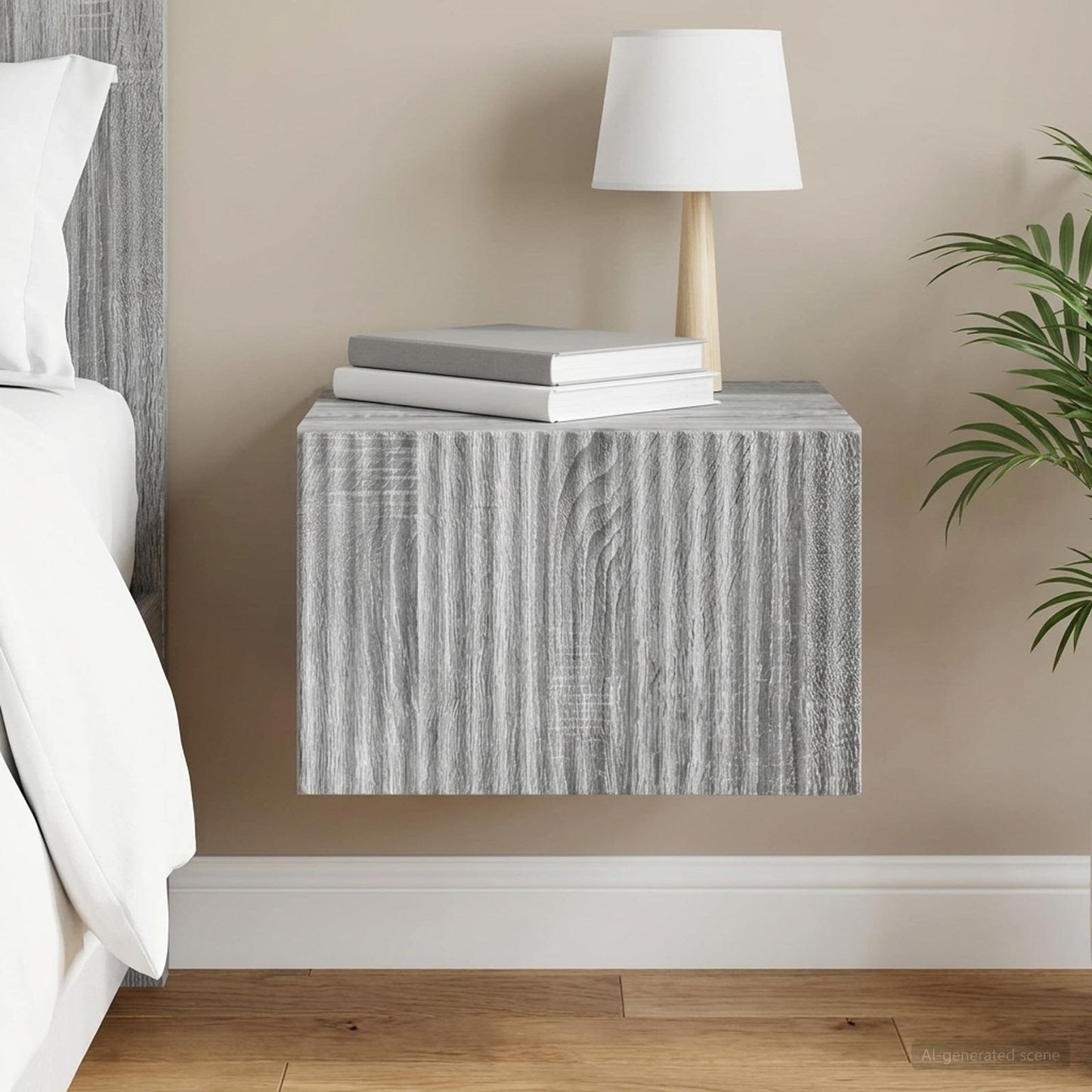 vidaXL Wall-Mounted Bedside Cabinet Grey Sonoma 33 x 34.5 x 20 cm