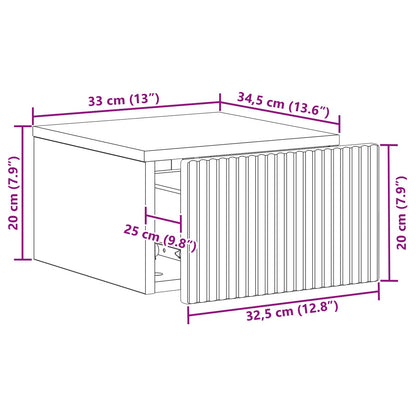 vidaXL Wall-Mounted Bedside Cabinet Grey Sonoma 33 x 34.5 x 20 cm