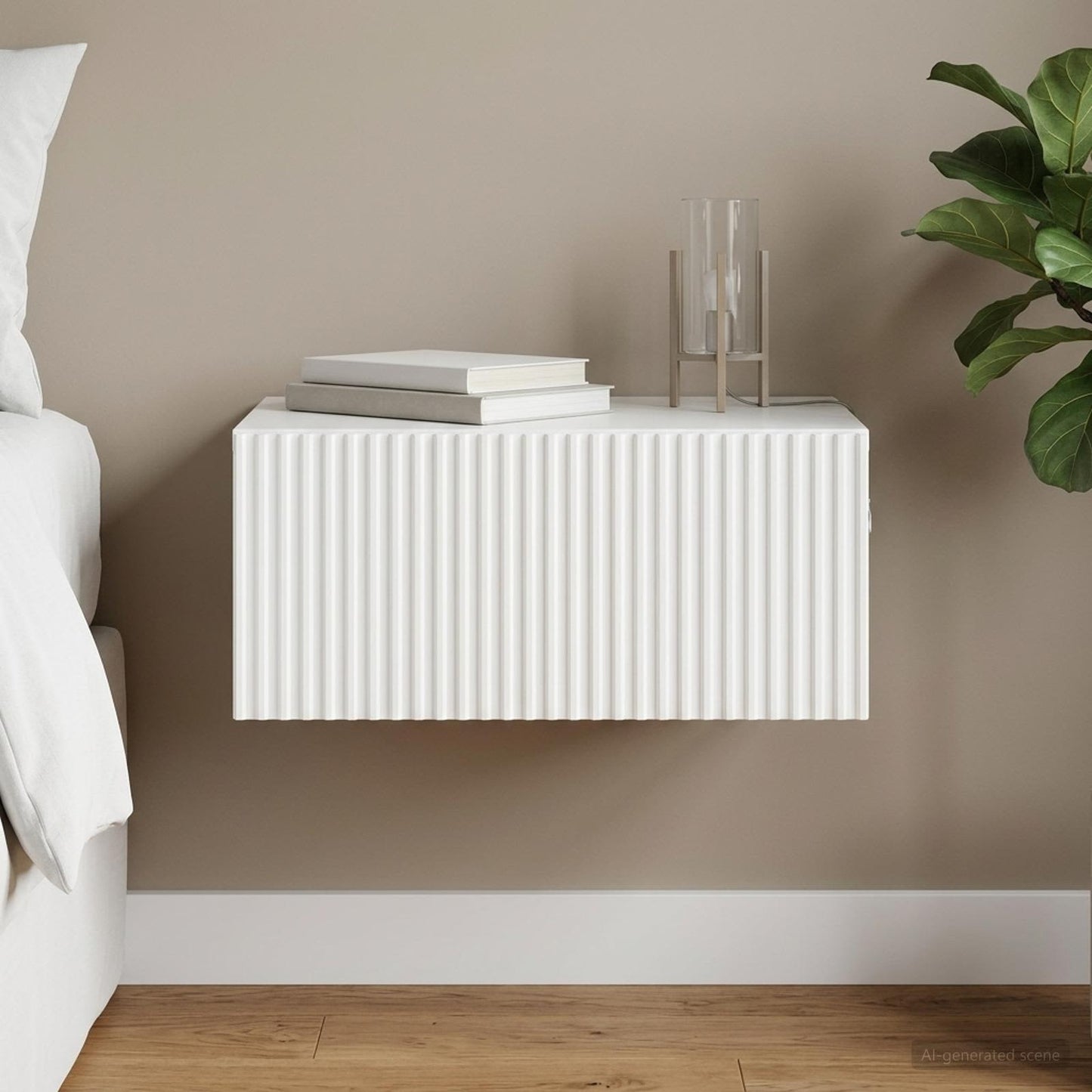 vidaXL Wall-Mounted Bedside Cabinet High Gloss White 49 x 34.5 x 20 cm