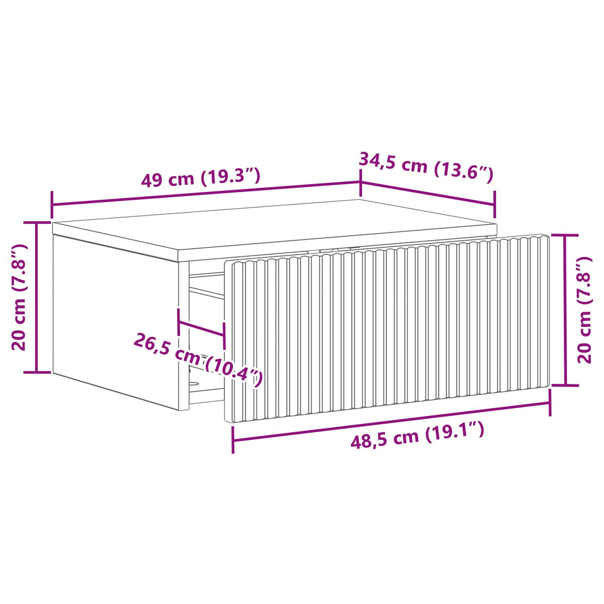 vidaXL Wall-Mounted Bedside Cabinet High Gloss White 49 x 34.5 x 20 cm
