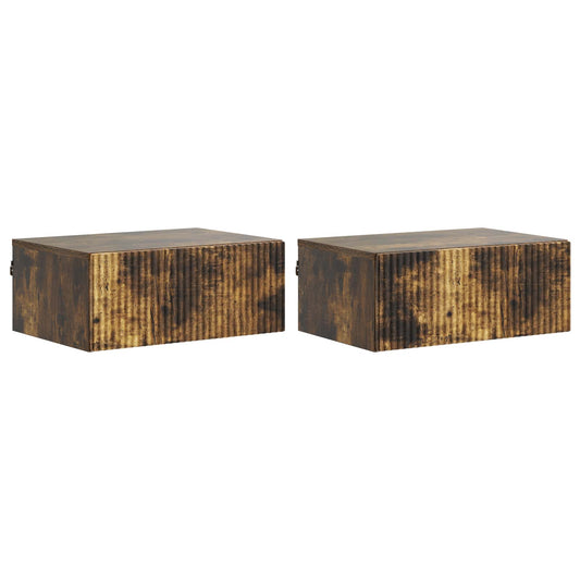 vidaXL Wall-Mounted Bedside Cabinet 2 pcs Smoked Oak 49 x 34.5 x 20 cm