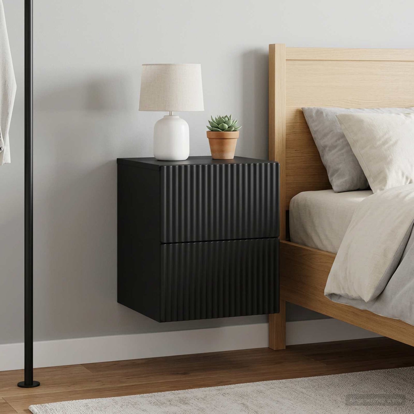 vidaXL Wall-Mounted Bedside Cabinet 2 pcs Black 33 x 34.5 x 40 cm