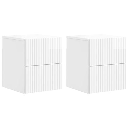 vidaXL Wall-Mounted Bedside Cabinet with Drawer 2 pcs High Gloss White