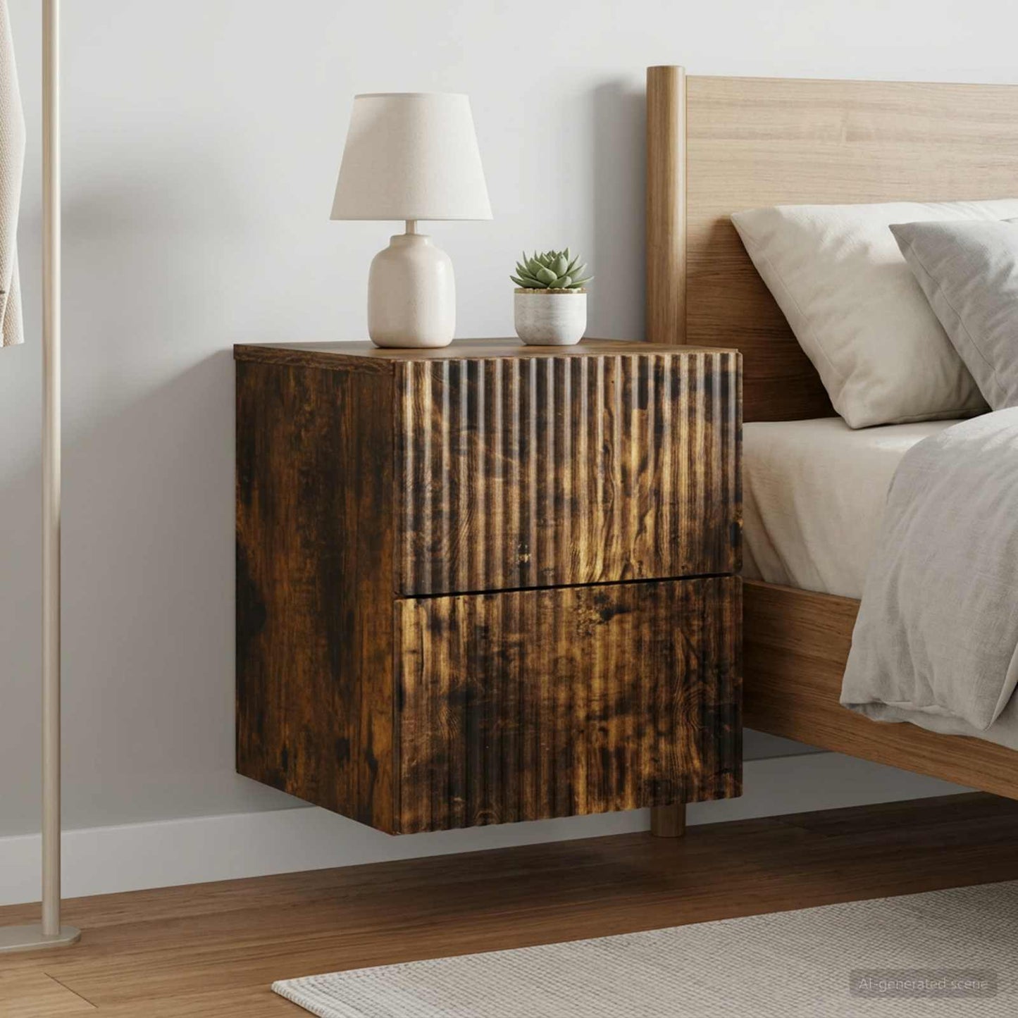 vidaXL Wall-Mounted Bedside Cabinet 2 pcs Smoked Oak 33 x 34.5 x 40 cm