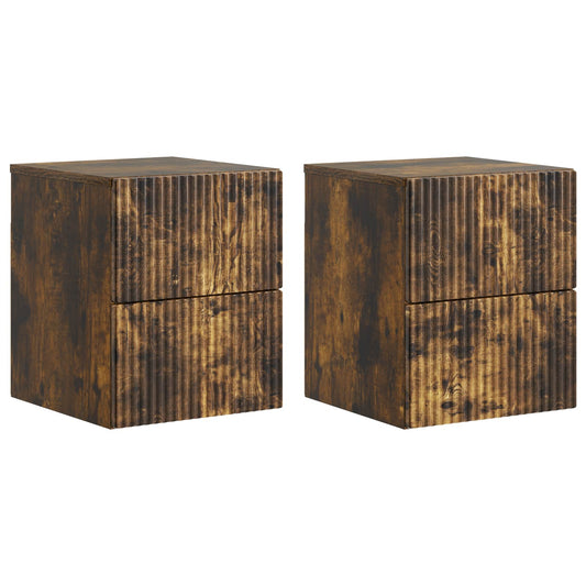 vidaXL Wall-Mounted Bedside Cabinet 2 pcs Smoked Oak 33 x 34.5 x 40 cm