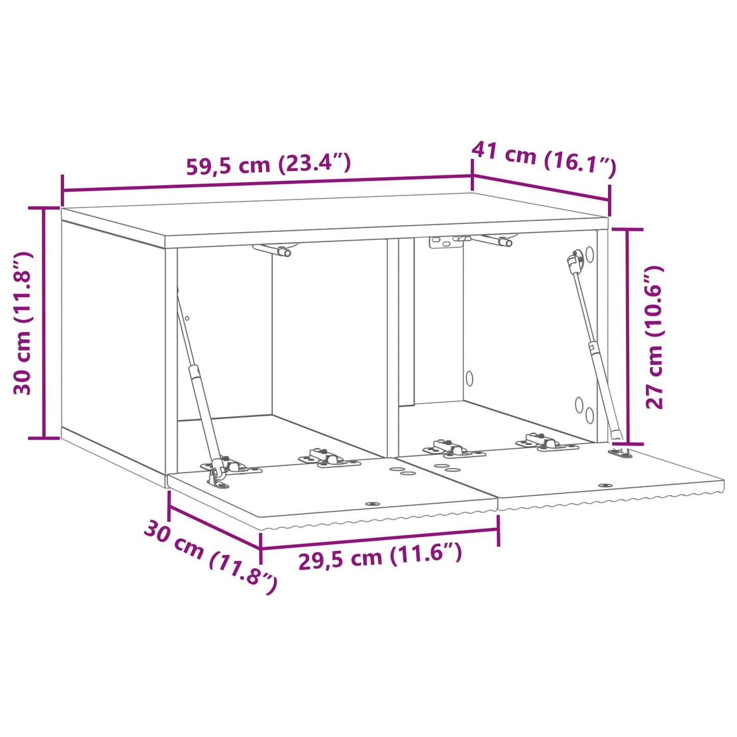 vidaXL Wall-Mounted TV Cabinet 59.5 x 41 x 30 cm High Gloss White