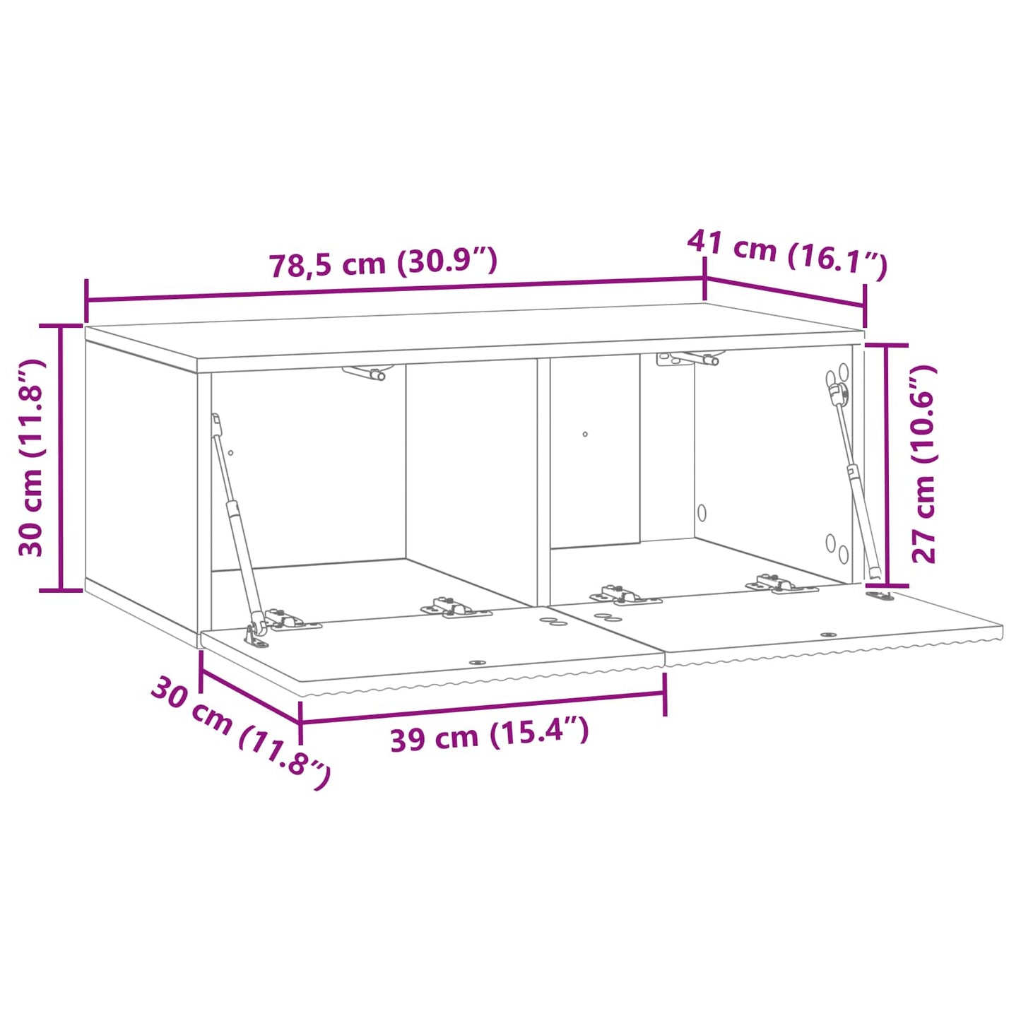 vidaXL Wall-Mounted TV Cabinet 78.5 x 41 x 30 cm High Gloss White