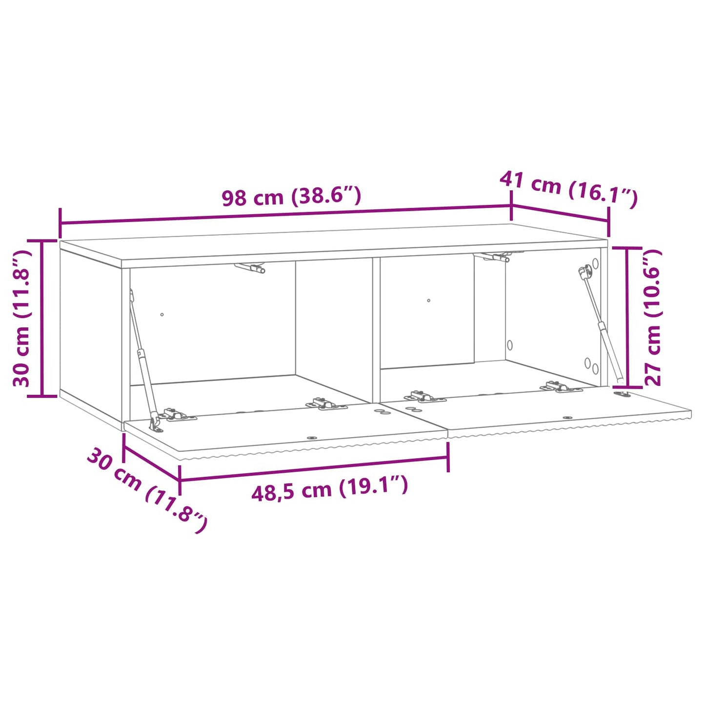 vidaXL Wall-Mounted TV Cabinet Wall-mounted Sonoma Oak 98 x 41 x 30 cm