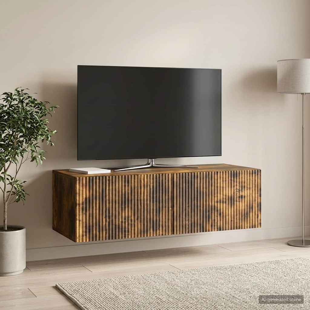 vidaXL Wall-Mounted TV Cabinet Wall-mounted Smoked Oak 98 x 41 x 30 cm