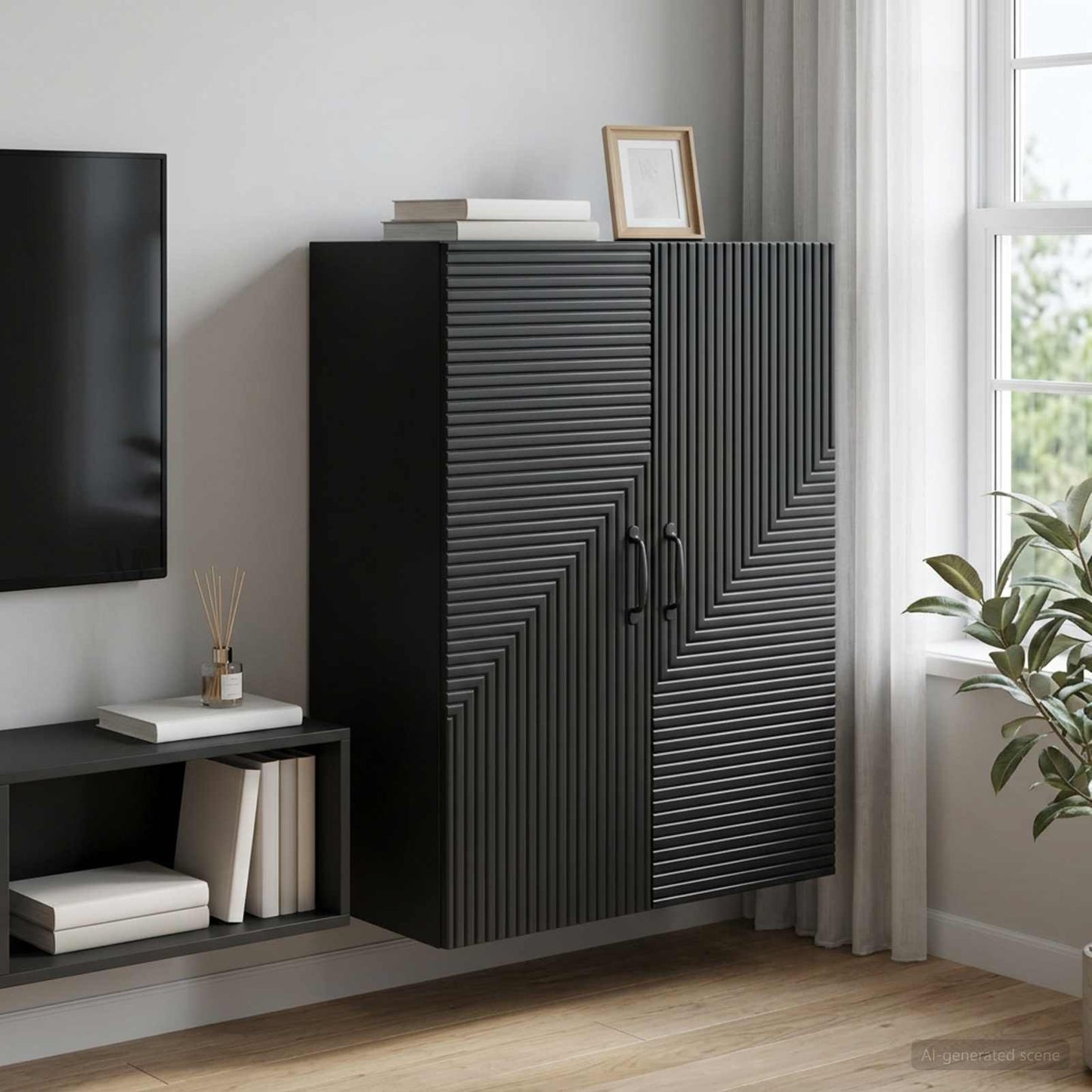 vidaXL Wall-Mounted Cabinet Black 66 x 34.5 x 90 cm Engineered Wood