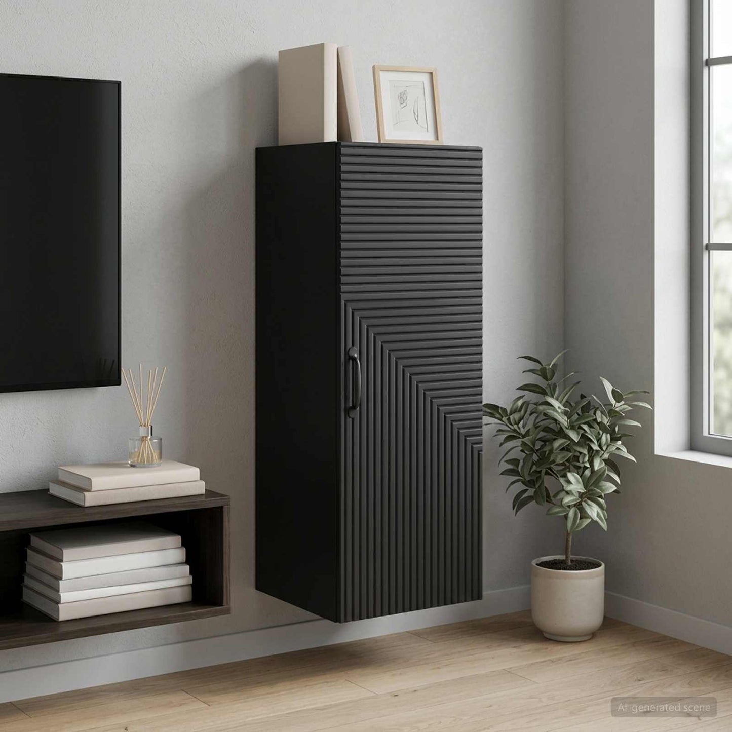 vidaXL Wall-Mounted Cabinet Black 33 x 34.5 x 90 cm Engineered Wood