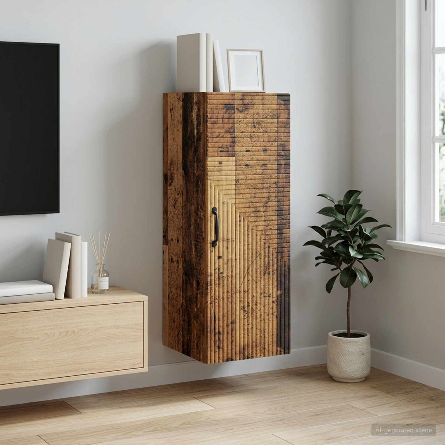 vidaXL Wall-Mounted Cabinet Old Wood 33 x 34.5 x 90 cm Engineered Wood