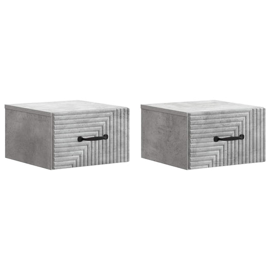 vidaXL Wall-Mounted Bedside Cabinet with Drawer 2 pcs Concrete Grey