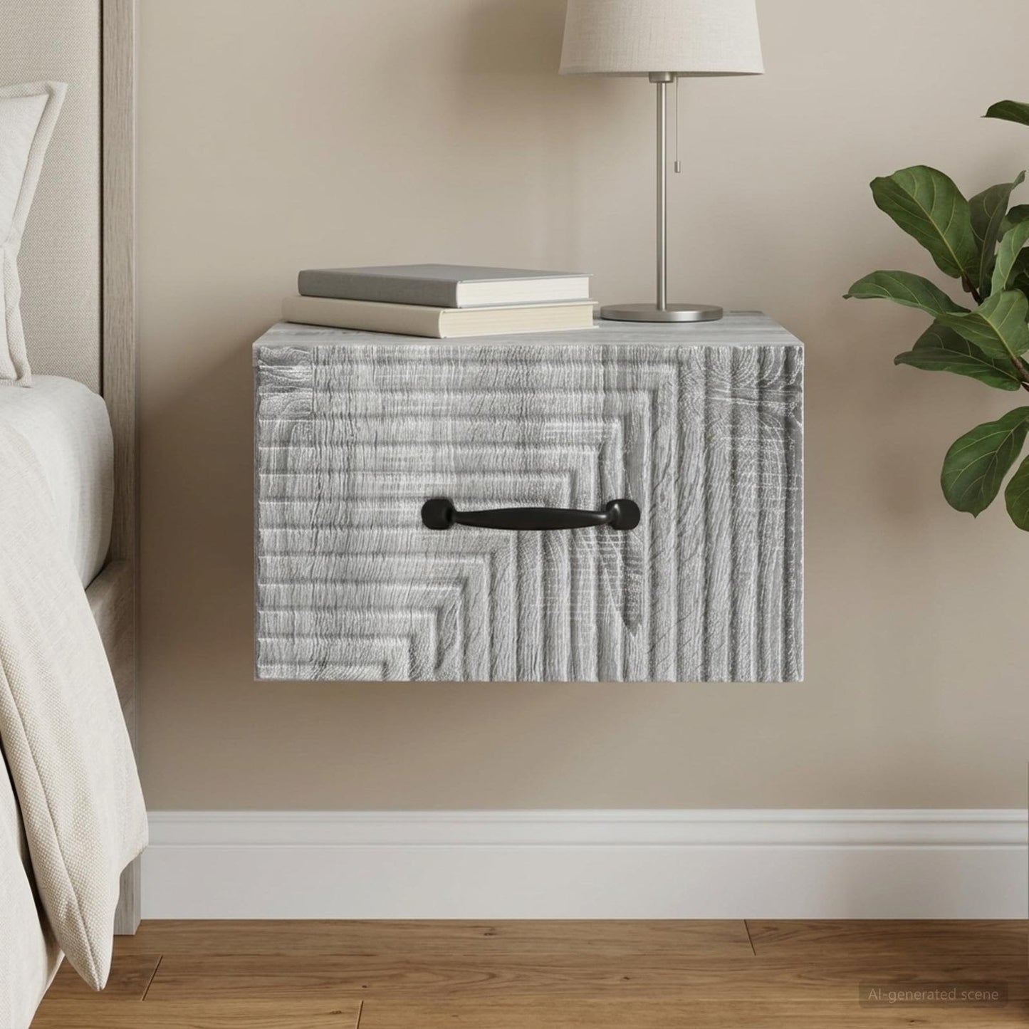 vidaXL Wall-Mounted Bedside Cabinet Grey Sonoma 34.5 x 33 x 20 cm