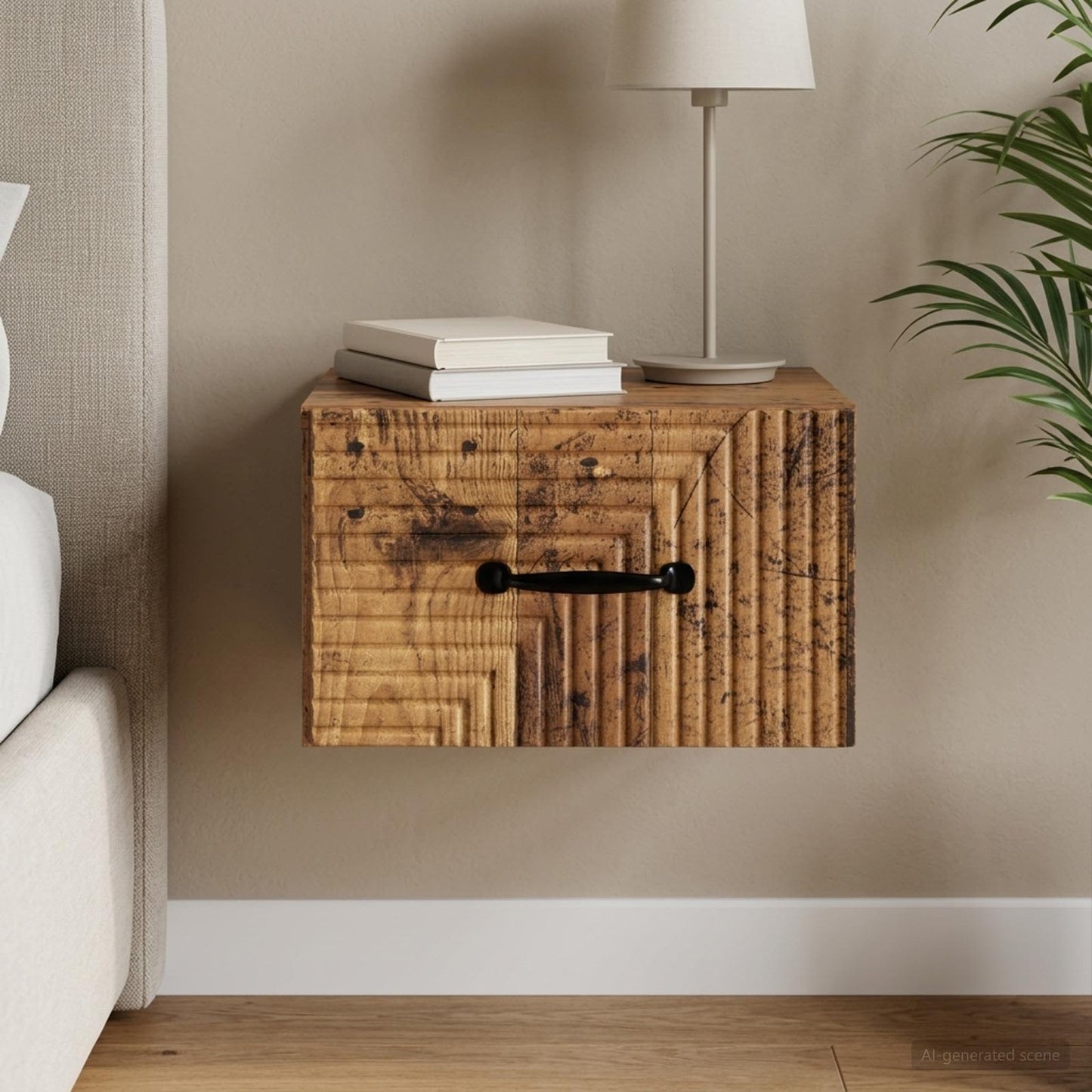 vidaXL Wall-Mounted Bedside Cabinet Old Wood 34.5 x 33 x 20 cm