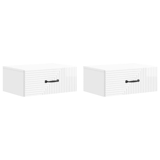 vidaXL Wall-Mounted Bedside Cabinet with Drawer 2 pcs High Gloss White