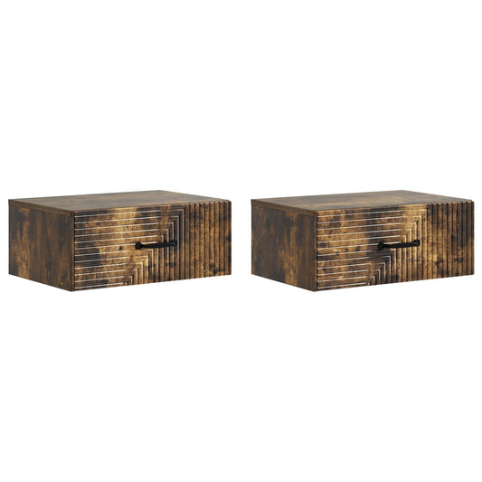 vidaXL Wall-Mounted Bedside Cabinet 2 pcs Smoked Oak 49 x 34.5 x 20 cm