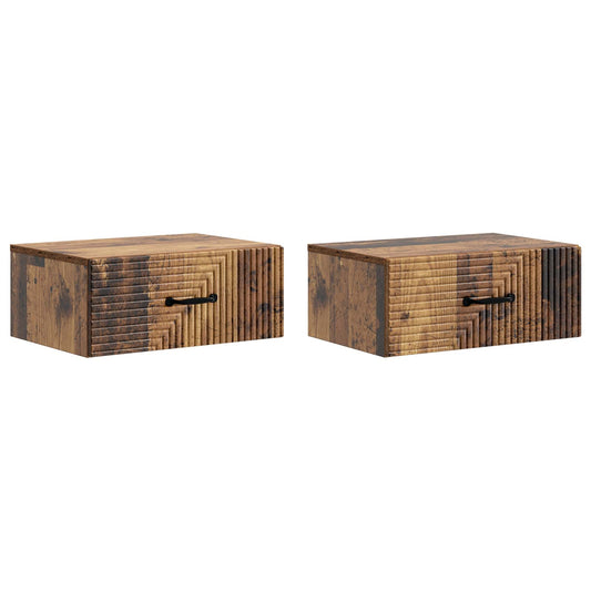vidaXL Wall-Mounted Bedside Cabinet 2 pcs Old Wood 49 x 34.5 x 20 cm
